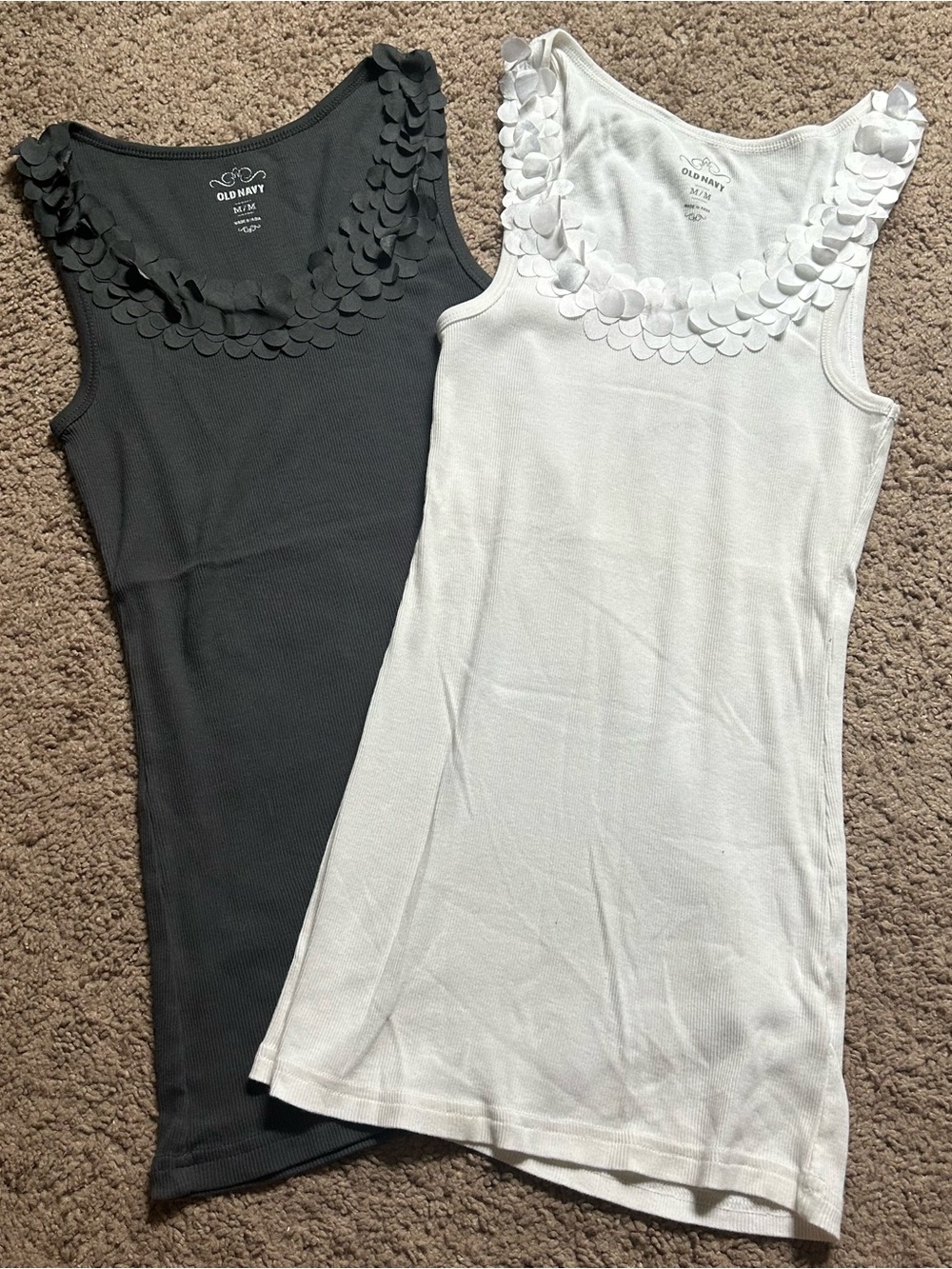 NWOT Old Navy Gray White Sleeveless Tank Tops with Petal Neckline Medium